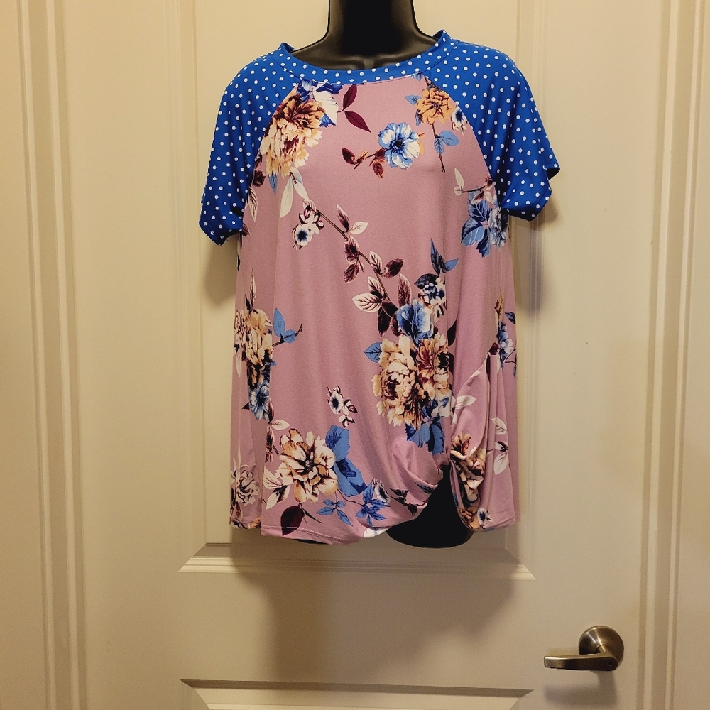 Purple & Blue Floral & Polka Dot Boutique Blouse